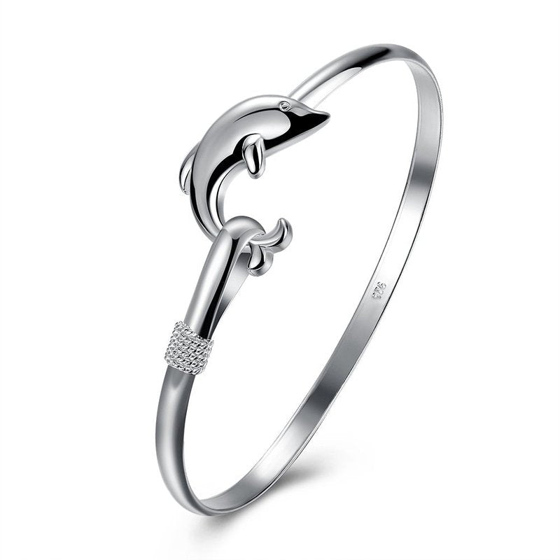 WDIYIEETN Fashion Jewelry 925 Sterling Silver Cute Dolphin Bangle Bracelets for Women