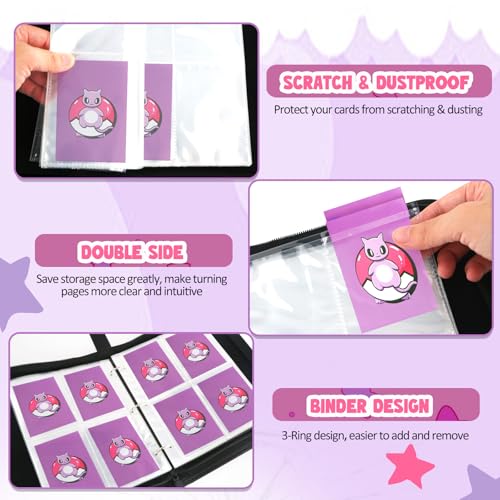 EZIYIN Purple Super Dream 400 Card Binder — 50 Removable Sleeves, PU Leather 4-Pocket Pages
