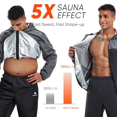 Sauna Suit for Men - Weight Loss Sweat Jacket & Pants - Gray XX-Large