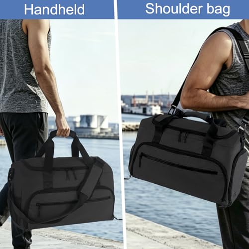 SOAEON Black Gym Duffle Bag for Men & Women with Wet & Shoes Compartments, Water-Resistant Overnight Weekender