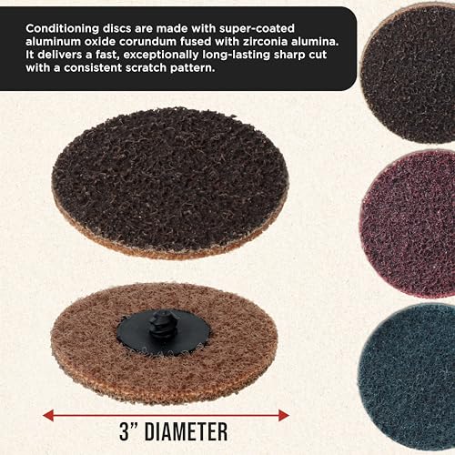 Dura-Gold 46-Piece 3" Diameter Surface Conditioning Sanding Discs Variety Pack - 15 Each Coarse, Medium, Fine Grit Quick Change Roll Lock, 1/4" Drill Backing Pad Rust and Paint Removal Oxidation