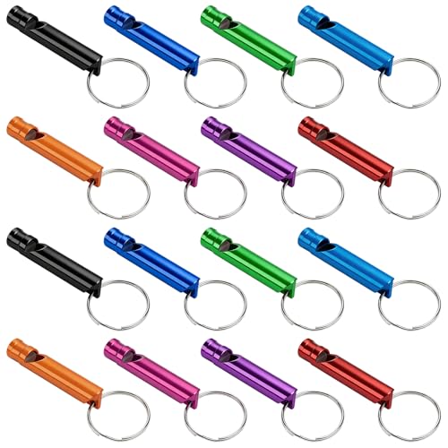 Mini Aluminum Emergency Whistles with Keychains - 24 Pieces