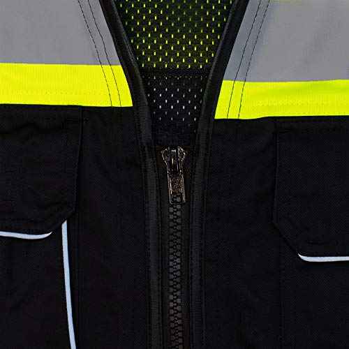 SU500B Premium Surveyors Class 1 Black Heavy Duty Vest, Tablet Pockets & Neck Padding | 100% Polyester Optimal Breathability | Contrasting Reflective | Meets ANSI Standards