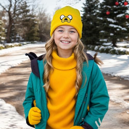 Yellow Knit Beanie Hat for Men and Women - Embroidered