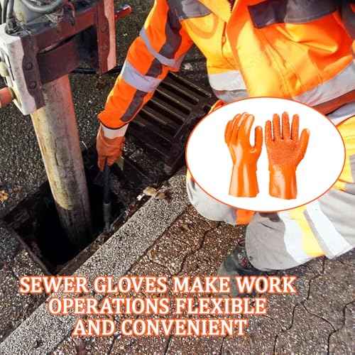 6 Pairs Heavy Duty Sewer Gloves | PVC Coated Abrasion Resistant Work Gloves for Drain Cleaning & Plumbing | Oil & Chemical Resistant, Non-Slip Grip