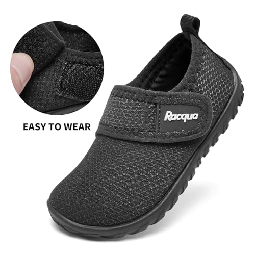 Racqua Toddler Water Shoes - Baby & Kids Swim Slip-On Shoes, Black, Size 6