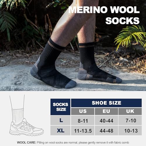BISOUSOX Large 3-Pair Women's Merino Wool Crew Socks for Hiking & Work