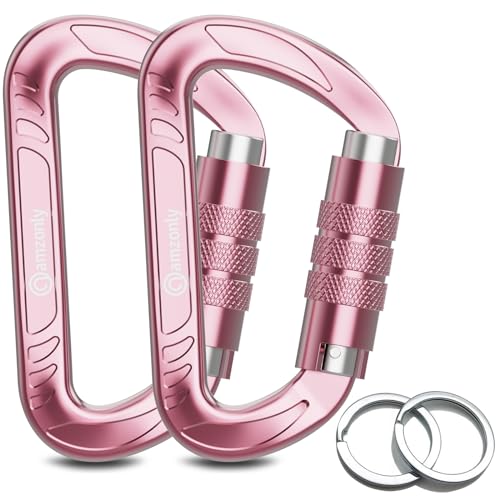 Amzonly Auto Locking Pink 3-Inch Heavy Duty Carabiner Clips 12KN/2697lbs for Camping Hiking Hammocks & Keys