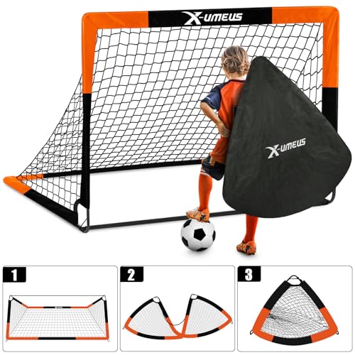 Kids Soccer Goals Set of 2 - 4' x 3' Pop Up Training Equipment - Orange & Black