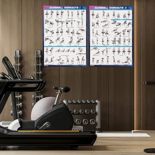 Dumbbell Workout Poster Set (2 Pack) - 44 Exercises, 18" x 24"