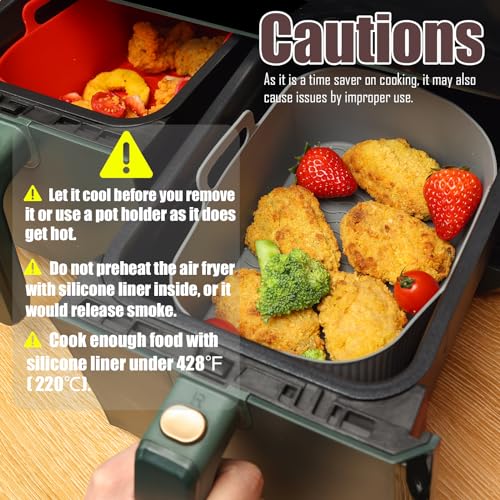 Golden Associate Silicone Air Fryer Liners 8.5x5.5'' Dual Basket Fits Ninja DZ201 DZ401 DZ550 2 Pack