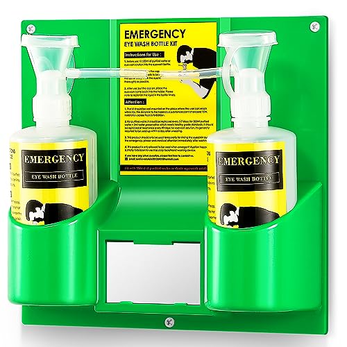 CGOLDENWALL Portable Eye Wash Station Wall Mounted Eyewash Station Emergency Eye Wash Kit, 2 * 16.09oz Eyewash Bottle, No Eyewash Solution, with a Free Eyewash Sign
