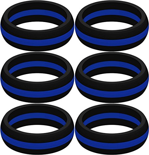 Silicone Engagement & Wedding Replacement Rings - Set of 2 Blue Line / Size 9