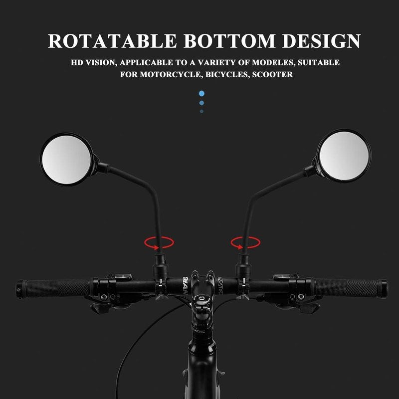 ROCKBROS Bike Mirror Handlebar Mount 360°Rotatable Adjustable Bicycle Rear View Mirror HD Wide Angle Clear Acrylic Convex Safe Bike Mirror for Mountain Road Bike Electric Motorcycle