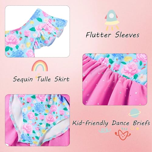 Ballet Leotard for Girls 4-5T - Flowers Blue Pink