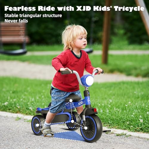 XJD Foldable Toddler Tricycle Bicycle for 1-5 Years Blue, Adjustable Seat