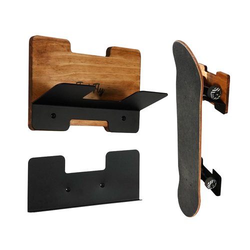 J JACKCUBE DESIGN Skateboard Wall Mount Storage Rack, Longboard Organizer Vertical Display Holder Deck Garage Storage and Floating Shelf with Sturdy Steel & Wood - MK1306A