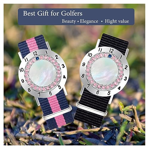 E TRUEE White Pearl & Pink Crystal Golf Ball Marker with Stroke Counter & Bracelet, Women’s Golf Accessories