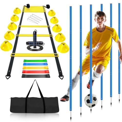 Soccer Agility Training Poles Kit - 6 Flexible Multicolour Poles