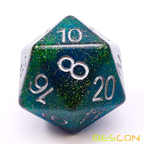 Glitter Jumbo D20 Dice - 38MM Turquoise Green Polyhedral