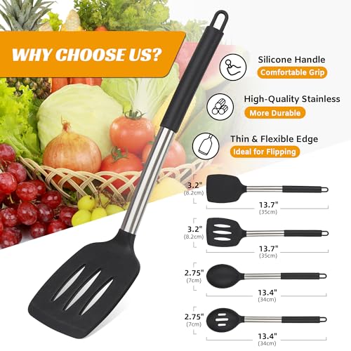 Silicone Kitchen Utensils Set, 4-Piece BPA Free Spatula & Spoon Nonstick Safe