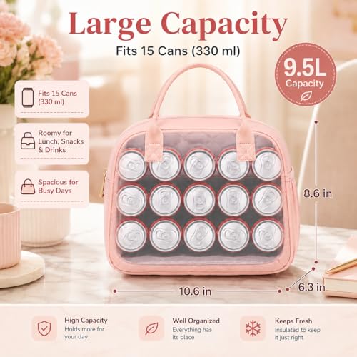 CAMTOP Insulated Lunch Bag for Women Men - Large Capacity, Leakproof Thermal Cooler, B-Pink, Medium