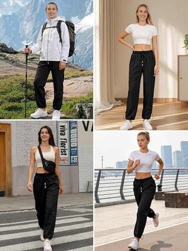 JEKAOYI Women's Black Athletic Hiking Pants - Lightweight, Quick Dry, Water-Resistant Cargo with Zipper Pockets, Small