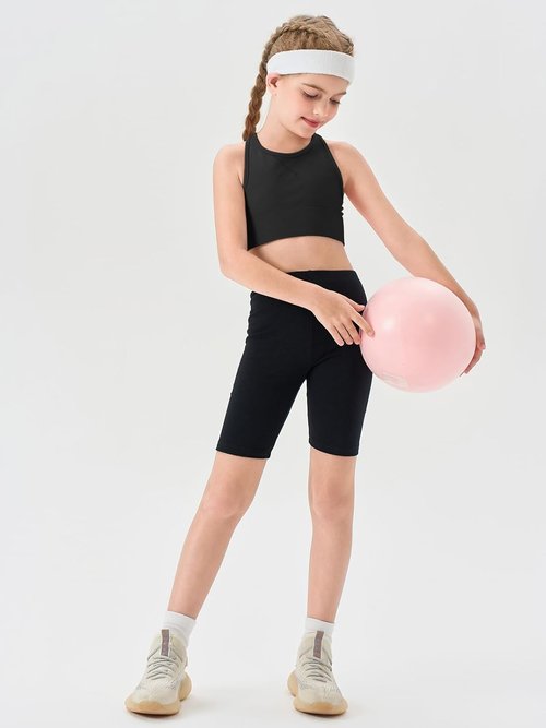 Haloumoning Girls Athletic Sports Bra - Racerback Crop Top for Dance & Yoga | Ages 7-14