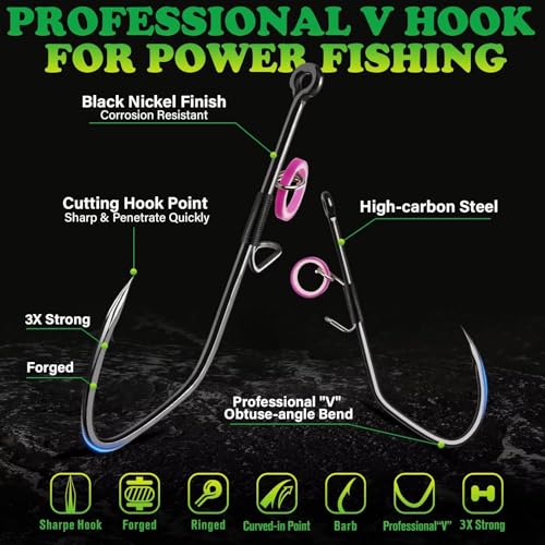 LUCKYFISHING 20pcs Live Shrimp Hooks Saltwater & Freshwater V-Shape Fishing Hooks 2/0
