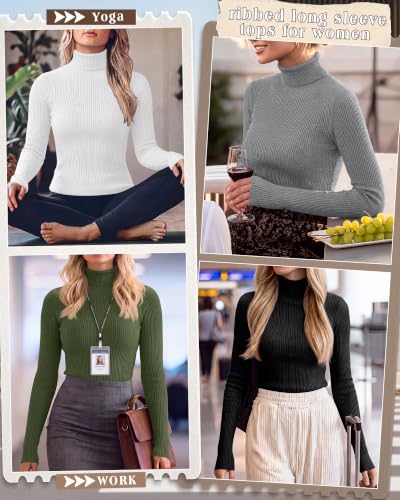 Neer Women's Turtleneck Shirts 4-Pack - Long Sleeve Ribbed Base Layer, Fall & Winter