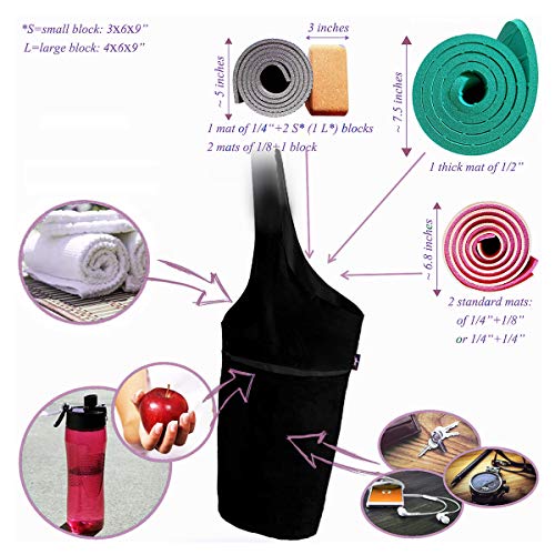 Yoga Mat Bag with Pockets for Women - Black, Fits 72" Mats