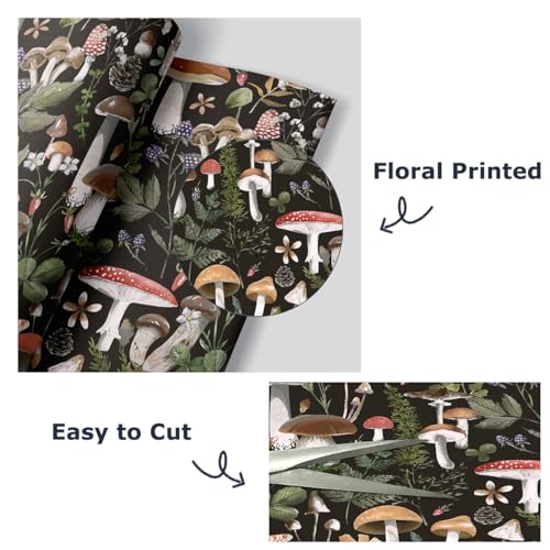 GaliGali Peel and Stick Wallpaper, Contact Paper for Bathroom/Home Decor£¬Black Boho Floral Wallpaper, Mushroom Removable Vinyl Waterproof Self-Adhesive Contact Paper, 17.3"x118", NO.A00121A-3