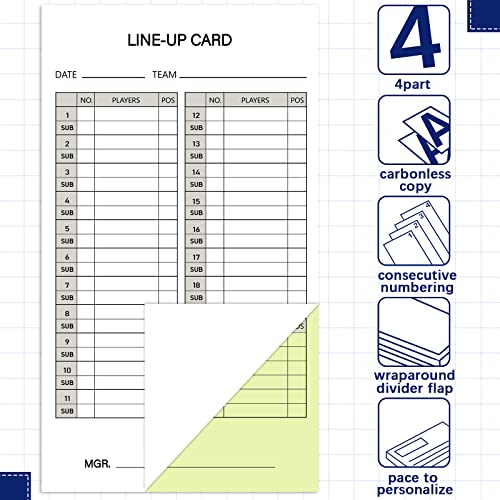 Baseball Lineup Cards - 50 Sets of Softball Score Sheets
