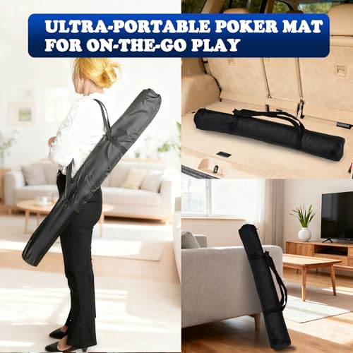 Blue Waterproof 70 x 35 Inch Poker Mat for Texas Hold'em & Casino Games - Portable Anti-Slip Card Tabletop