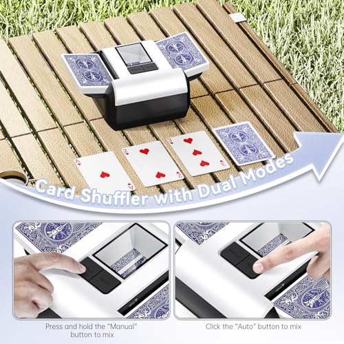 White Automatic Card Shuffler for 1-2 Decks with USB-C Rechargeable, Quiet Operation, Dual Auto/Manual Modes