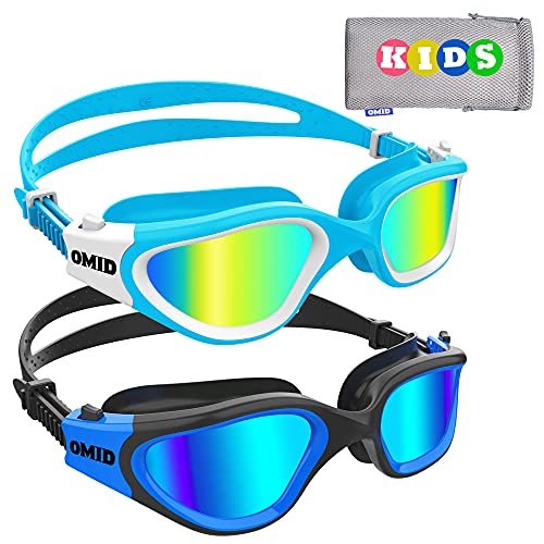 OMID Kids Swim Goggles A1-polarized Blue Gold + Black Blue, 2-Pack, Ages 6-14