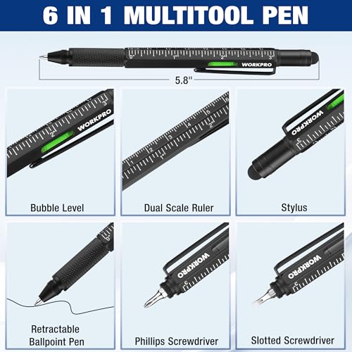 WORKPRO Multi-Function Pen Set with Screwdriver, LED Light & Stylus - 9-in-1 & 6-in-1 Tools, Gift for Men, Dad, Husband, DIY Gadgets