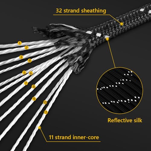 Reflective Paracord Rope - 100FT, 50LB Breaking Strength, Blue
