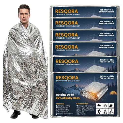 Emergency Mylar Blankets - 6 Pack Thermal Space Blankets for Survival