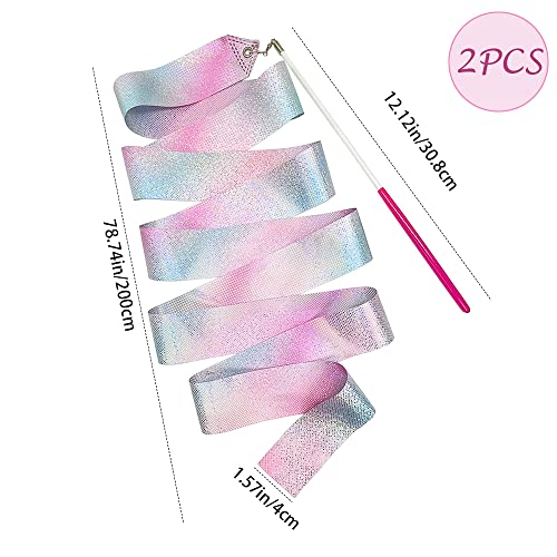 78.7-Inch Rhythmic Gymnastics Ribbon with Wand - 2 Pcs Pink