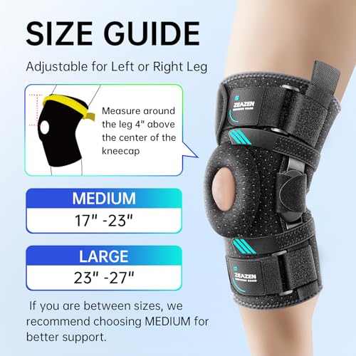 ZEAZEN Adjustable Medium Hinged Knee Brace with Dual Metal Side Stabilizers & Patella Support for ACL & Meniscus Recovery