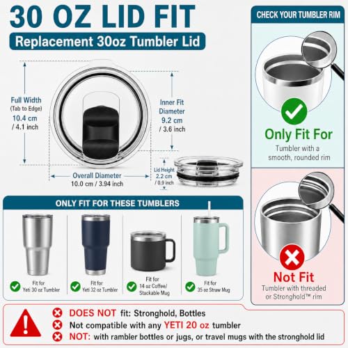 30 oz Replacement Tumbler Lids - Spill-Resistant with Magnetic Slider