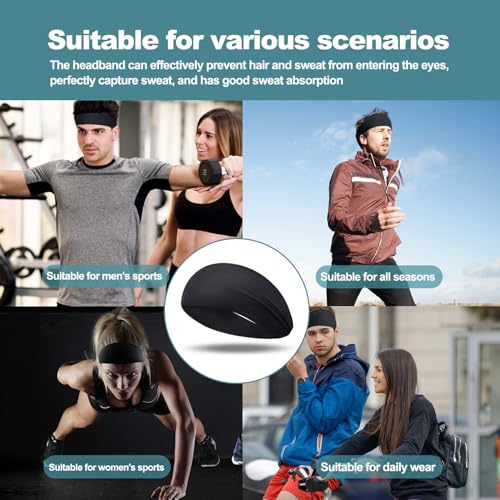 Men's Stretchy Sweat-Wicking Headband - 4 Pack Black