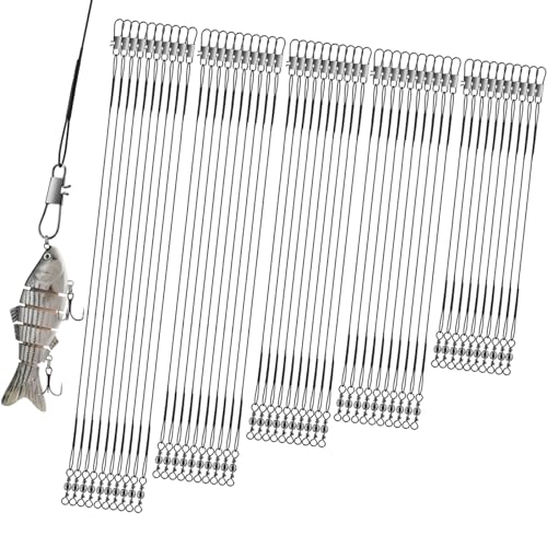 50Pcs Stainless Steel Fishing Wire Leaders with Swivels & Snaps - Black