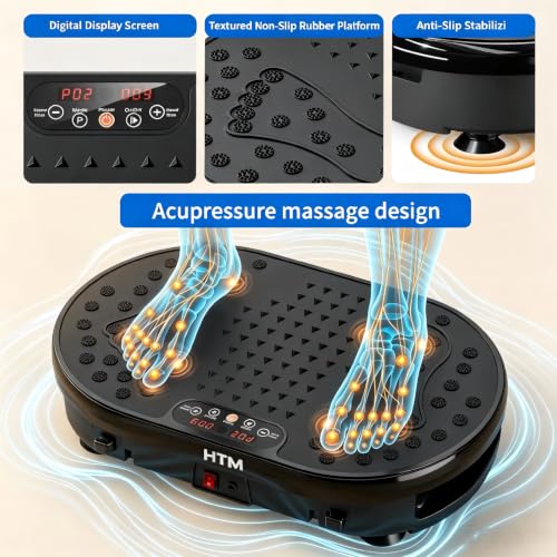 HTM Black Small Vibration Plate Exercise Machine with Remote & Resistance Bands Slot