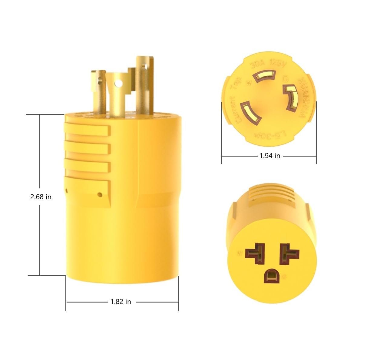 Shore-Power 30 Amp to 20 Amp RV Generator-Adapter Marine 30Amp to 15 Amp Adapter NEMA L5-30P to 5-15R, 5-20R, 6-15R, 6-20R,125V 30A 3 Prong Twist Lock Male plug to 15A/20A T Blade Female Power Adapter