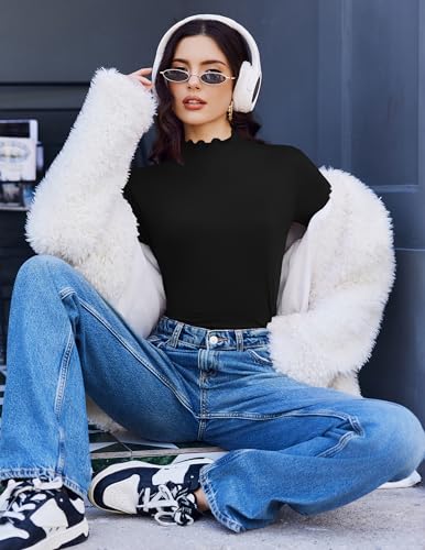 Long Sleeve Turtleneck Tops for Women - 3 Pack Small Black/White/Dark Grey