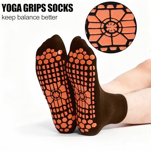 Non-Slip Gripper Socks for Men - 3 Pairs, Size 10-11 - Black, Navy, Coffee