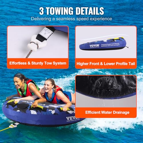 1-2 Riders Inflatable Towable Tube for Boating - Round Blue