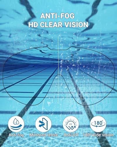 Swim Goggles for Adults - 180° Wide Vision, Anti-Fog, UV Protection - Black & Blue